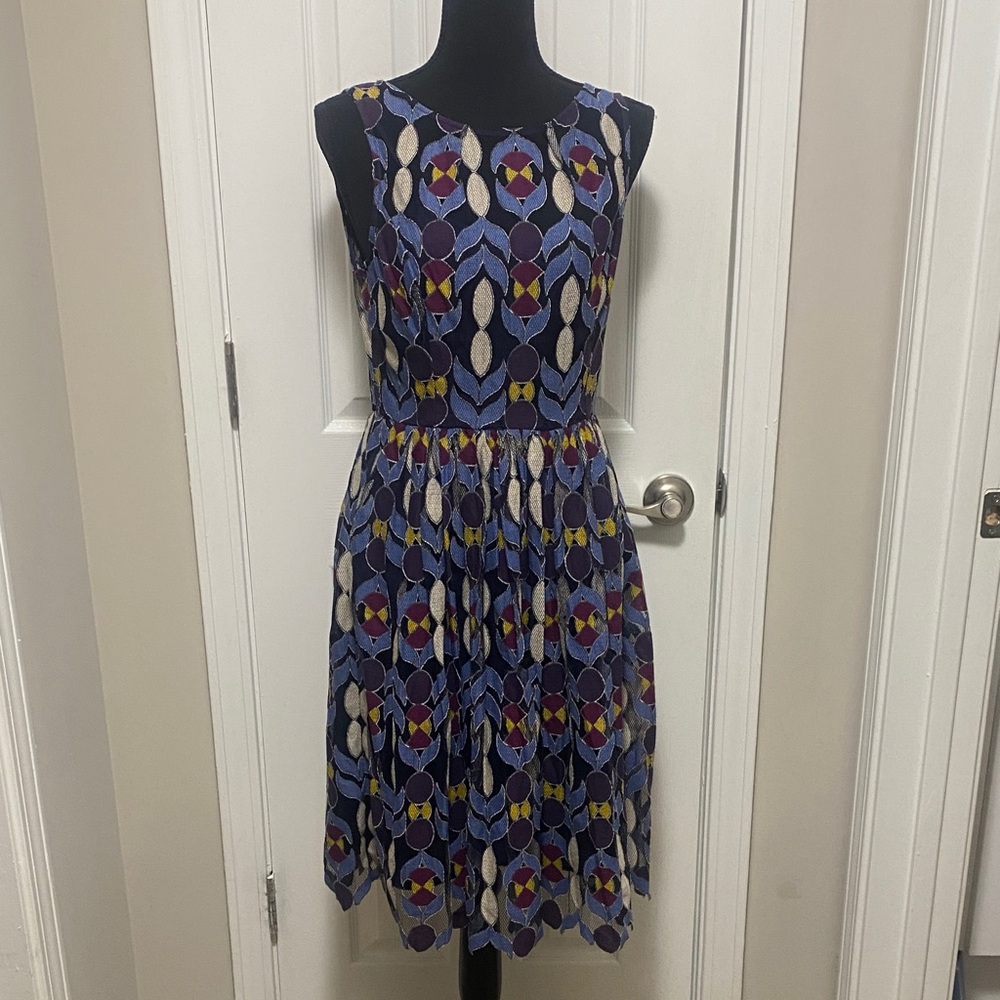 Maeve Blue and Purple Geometric Midi Dress